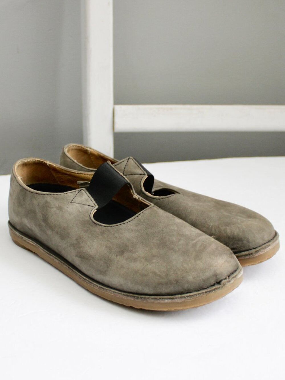 GUDRUN SJODEN Gray Suede Mary Jane Flats Size 38 / 8 US